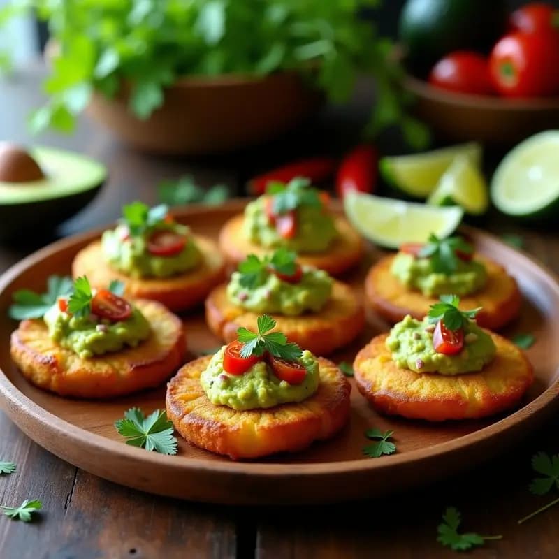 Tostones de Plátano Verde Rellenos de Guacamole: Aperitivo Dominicano Vegano y Sin Gluten