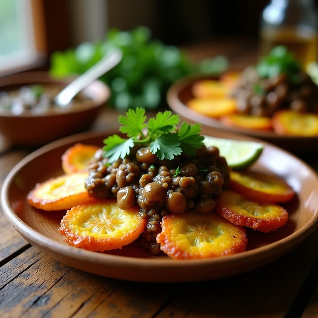 Tostones de Plátano Verde con Hogao de Champiñones: Receta Colombiana Vegana en Airfryer
