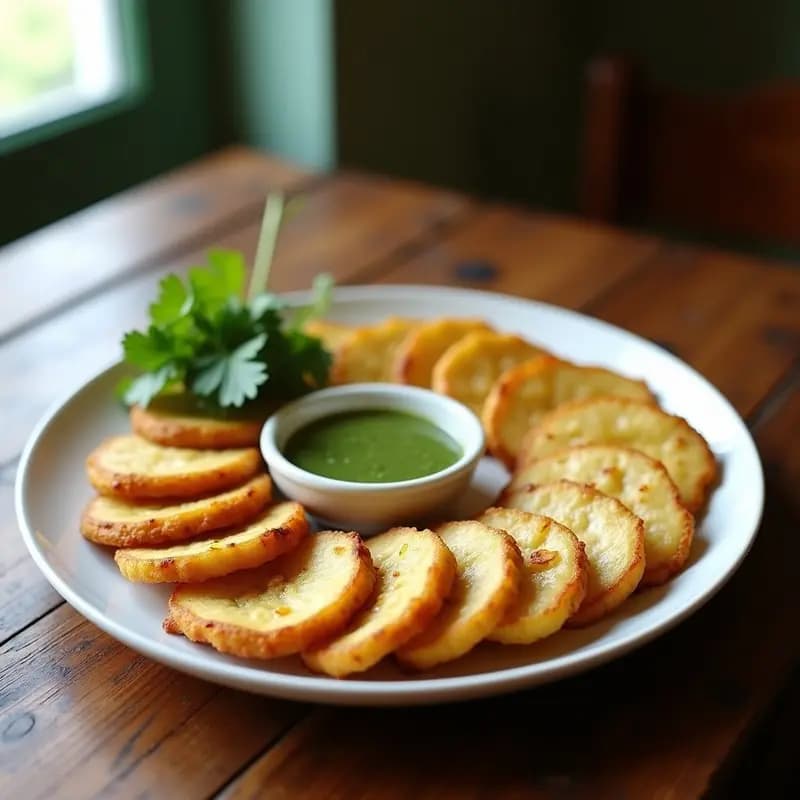 Tostones de Plátano Verde con Mojo de Cilantro: Receta Puertorriqueña Crujiente y Sin Aceite