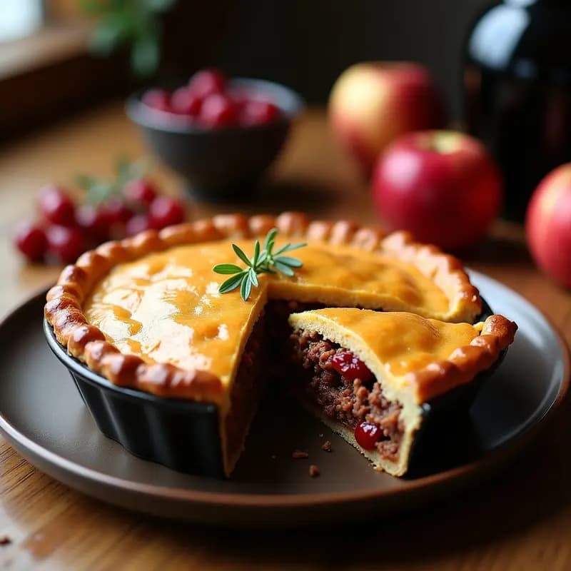 Tourtière de Venado y Arándanos: Pastel de Carne Canadiense con Toque Dulce y Especiado