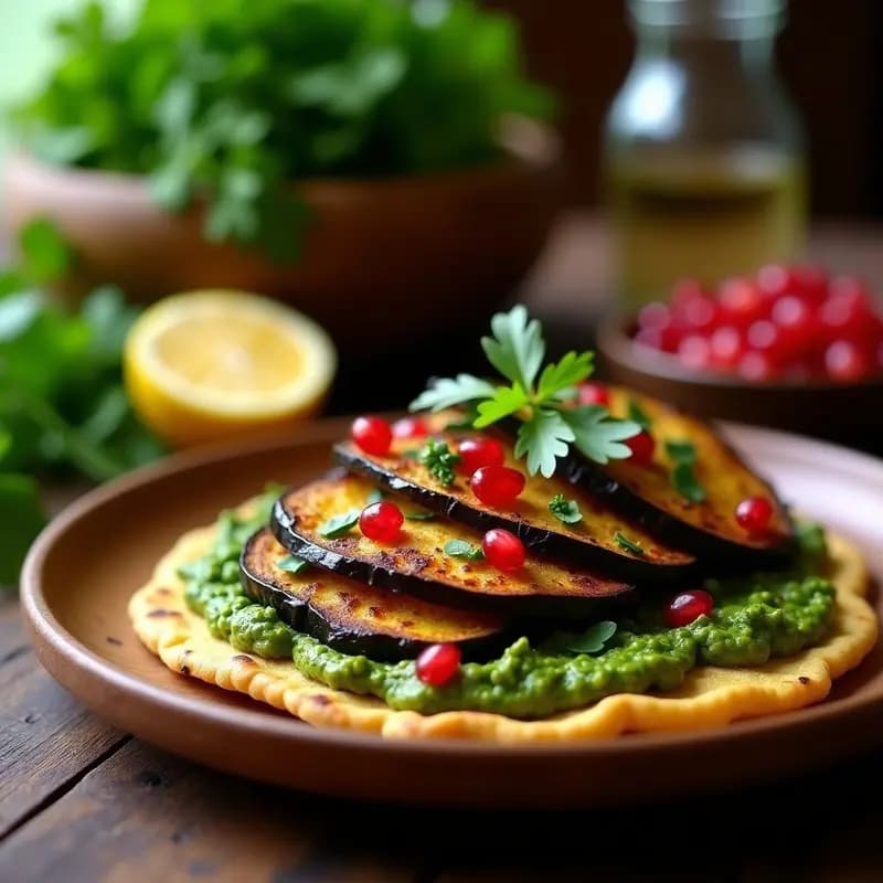 Tposta de Berenjena Asada con Pesto de Cilantro y Nueces: Entrante Georgiano Sin Horno