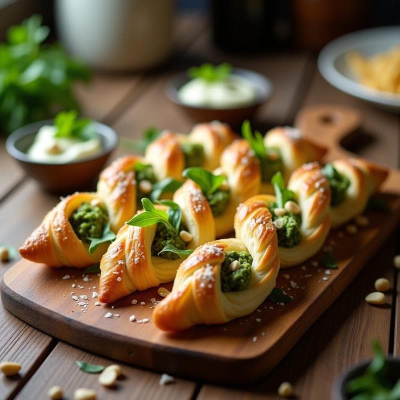 Trenzas de Hojaldre con Crema de Pesto de Rúcula: Receta Rápida en 20 Minutos