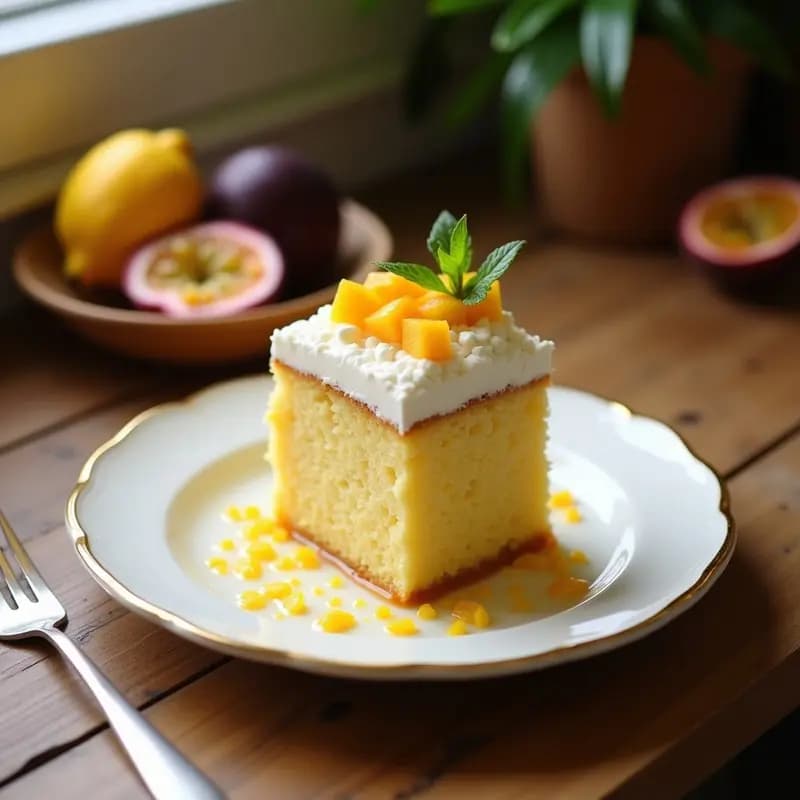 Tres Leches de Coco y Maracuyá: Postre Latinoamericano Sin Lácteos con Toque Tropical