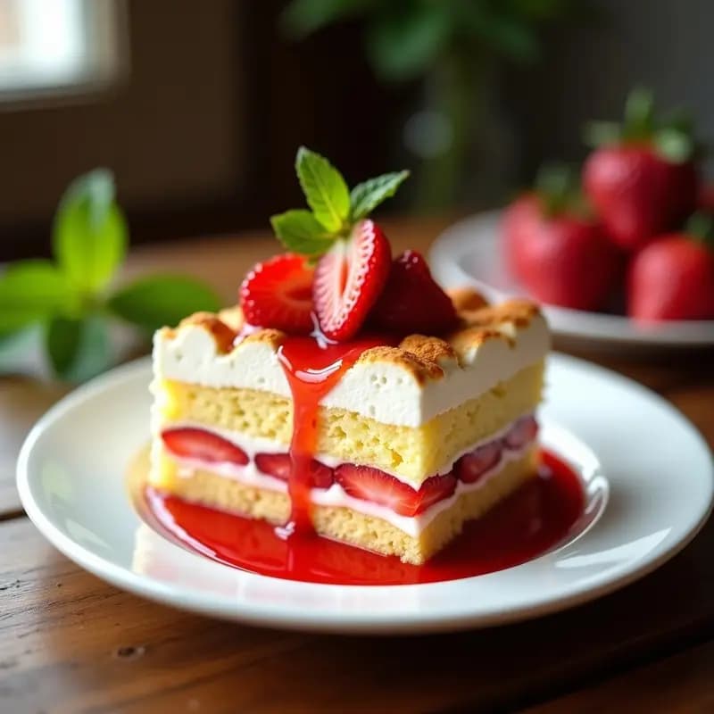 Tres Leches con Fresas y Merengue: Postre Latino Americano Ultraesponjoso