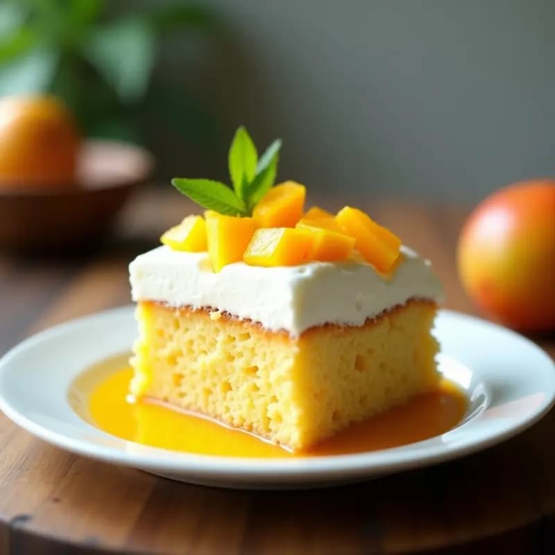 Tres Leches con Mango y Crema Batida: Postre Latinoamericano Esponjoso