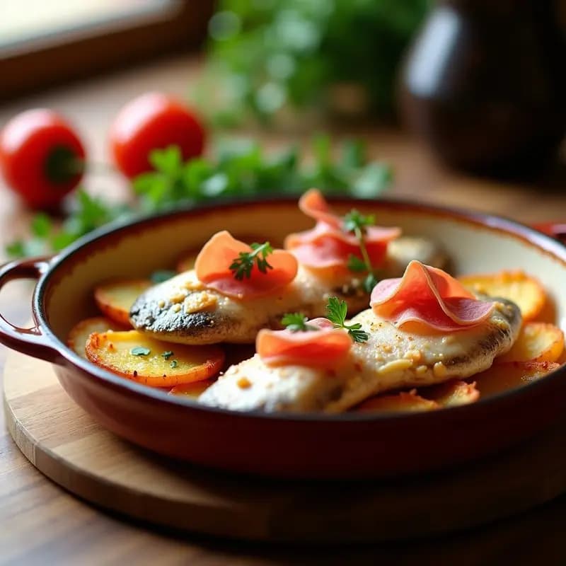 Trucha a la Riojana: Receta con Jamón Serrano y Patatas Panaderas