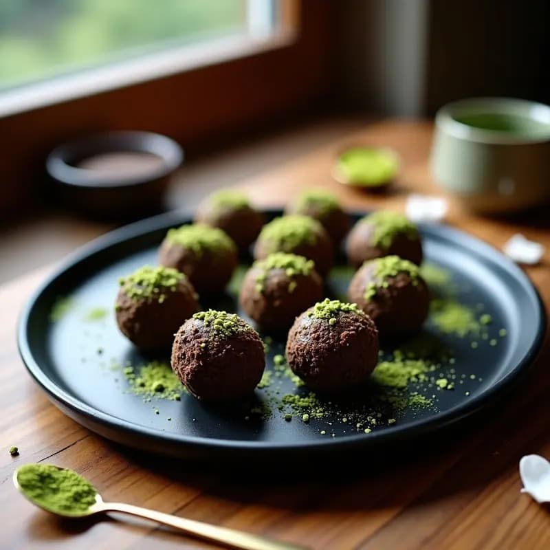 Trufa de Chocolate y Matcha: Postre Japonés Sin Azúcar y Crudivegano