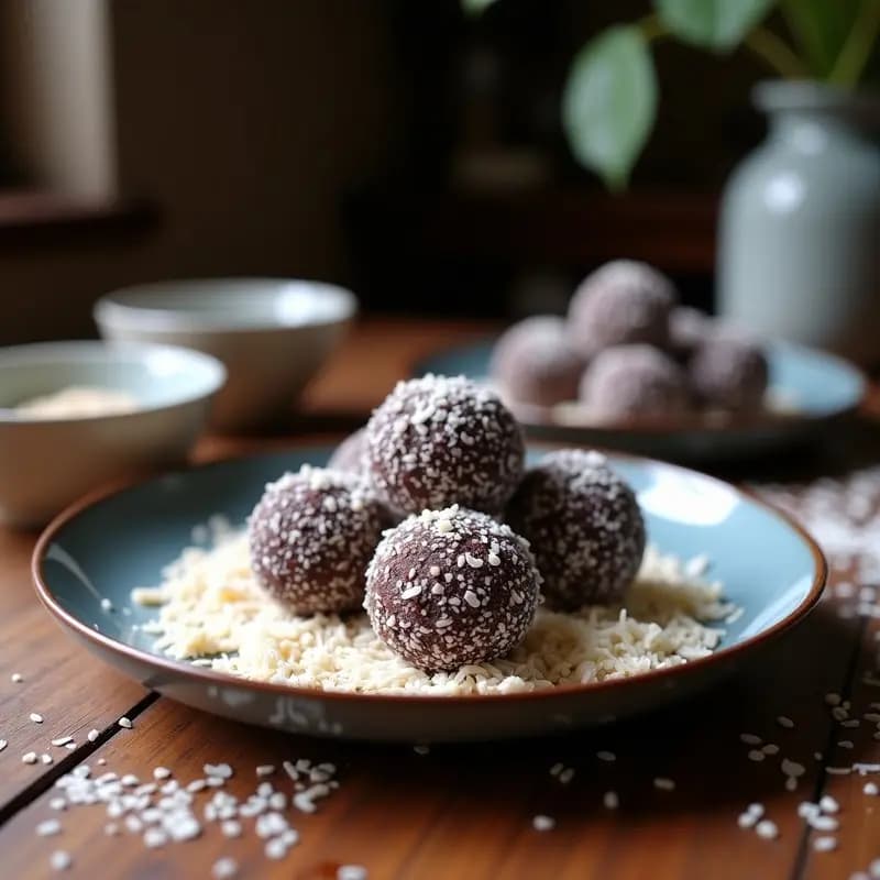 Trufas de Açaí y Cacao con Cubre de Coco Rallado: Postre Brasilero Energetico y Antioxidante