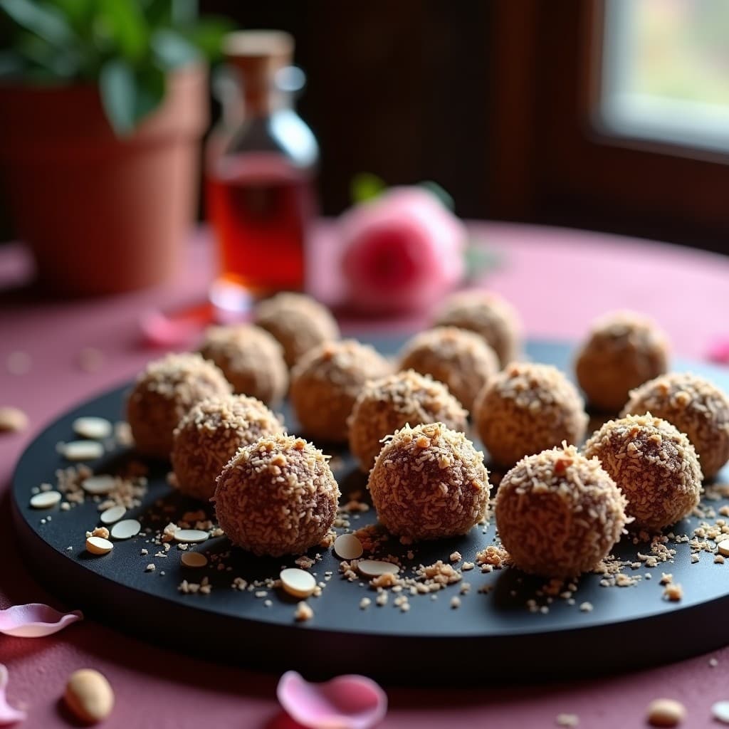 Trufas de Algarroba y Almendras con Esencia de Rosa: Postre Marroquí Sin Lácteos