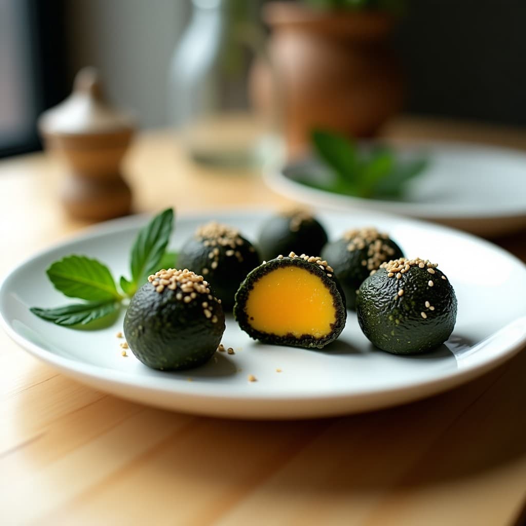 Trufas de Algas Nori y Sésamo con Relleno de Mango: Postre Japonés Vegano y Sin Azúcar