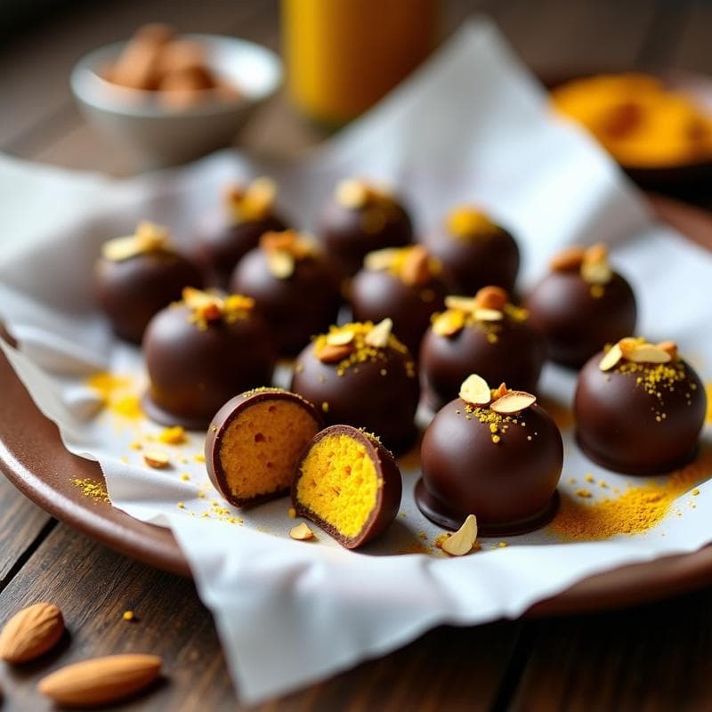 Trufas de Almendra y Cúrcuma con Cobertura de Chocolate 100%: Postre Antiinflamatorio y Keto