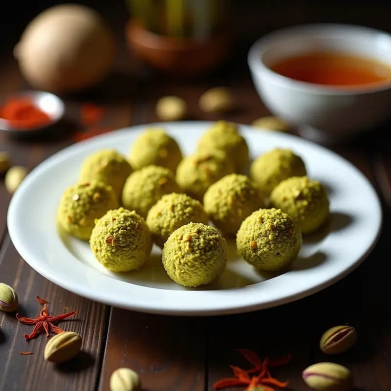 Trufas de Azafrán y Almendra: Postre Persa Sin Azúcar con Cobertura de Pistacho