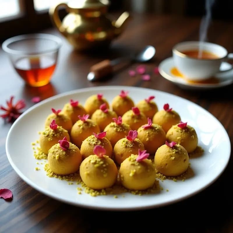 Trufas de Azafrán y Miel: Postre Persa con Toque Floral y Sin Horno
