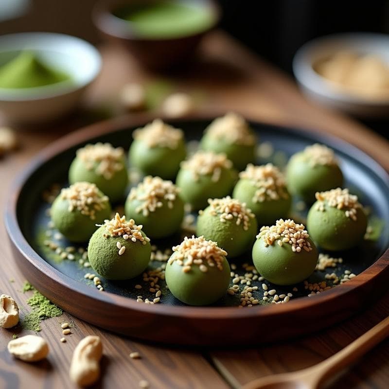 Trufas de Cacahuete y Matcha: Postre Japonés Alto en Energía Sin Horno