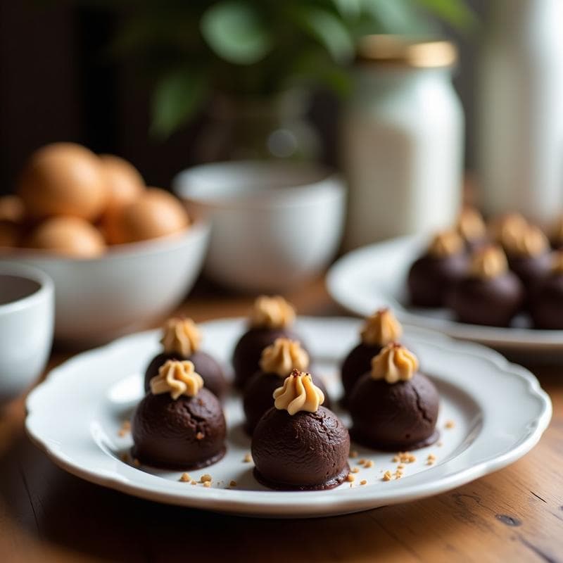 Trufas de Cacao y Aceite de Coco Rellenas de Crema de Cacahuete: Postre Vegano y Sin Azúcar Añadido