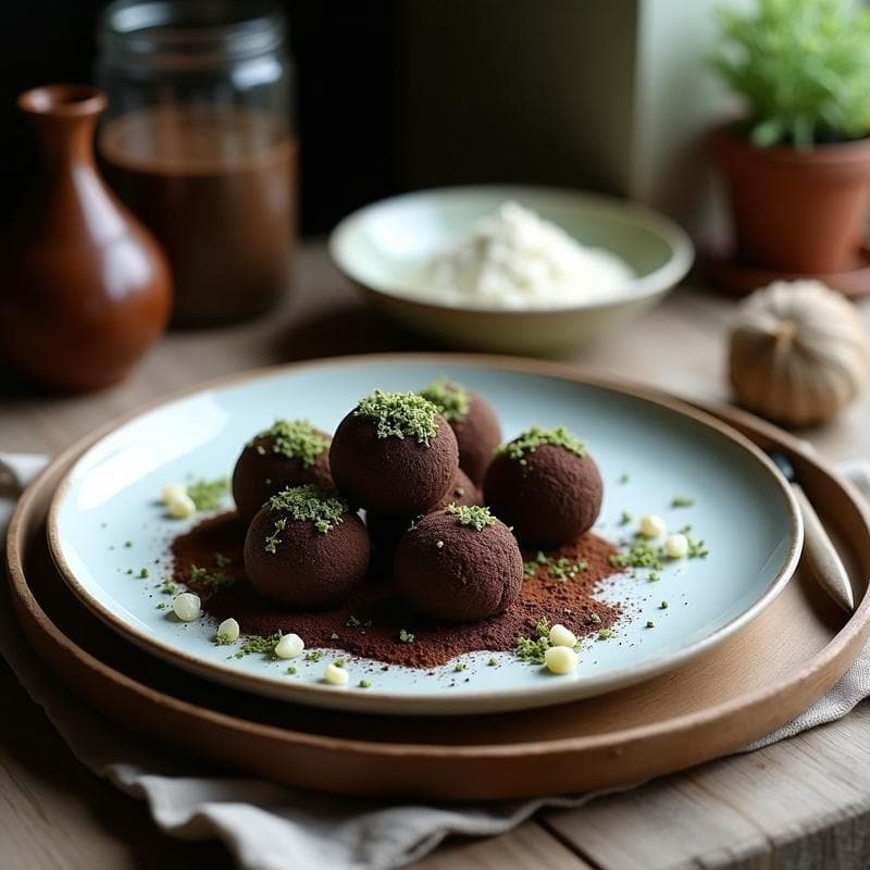 Trufas de Cacao y Aceite de Coco con Espirulina: Snack Energético Sin Horno
