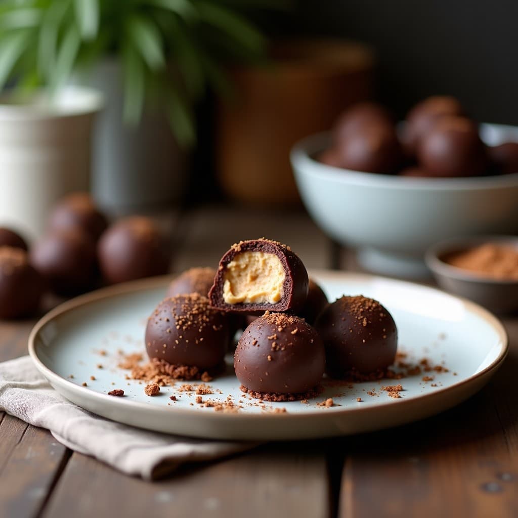 Trufas de Cacao y Aceite de Coco con Relleno de Mantequilla de Maní: Postre Crudo y Vegano