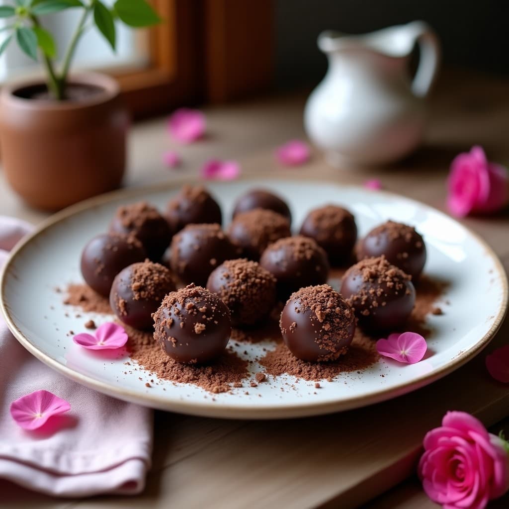 Trufas de Cacao y Aceite de Coco con Esencia de Rosa: Snack Raw Vegano y Sin Azúcar