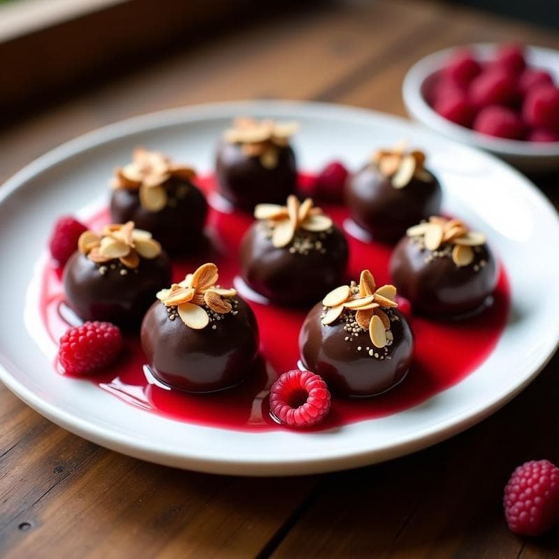 Trufas de Cacao y Aguacate con rally de Frambuesas: Postre Vegano y Sin Azúcar en 10 Minutos
