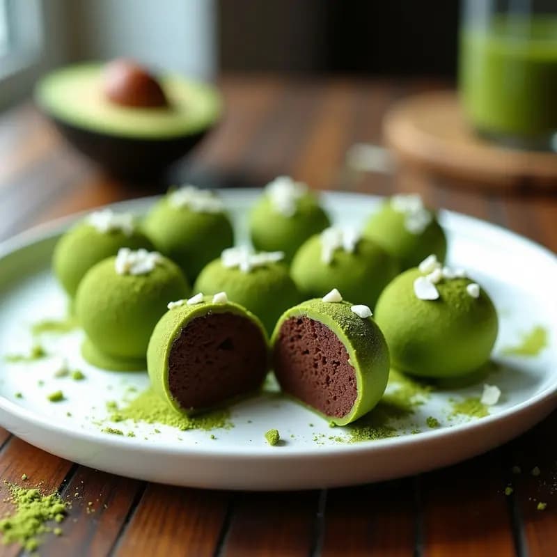 Trufas de Cacao y Puré de Aguacate con Cobertura de Matcha: Postre Vegano y Alta en Grasas Saludables