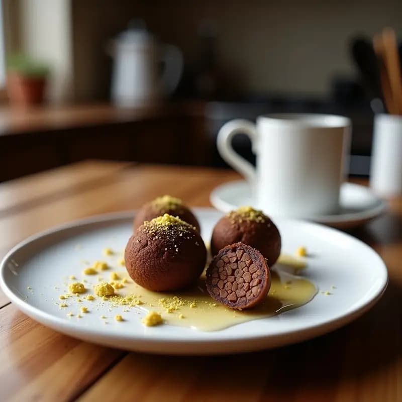 Trufas de Cacao y Café con Revestimiento de Pistacho: Postre Keto y Antioxidante