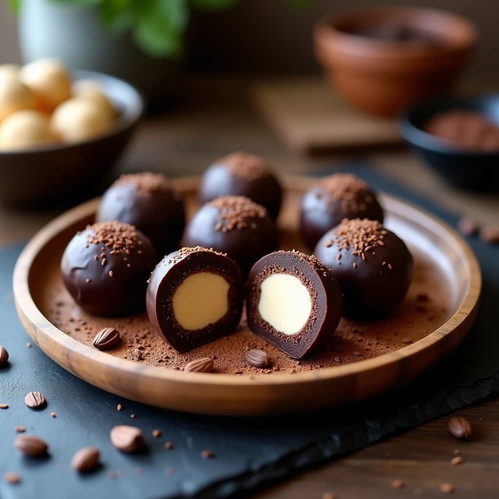 Trufas de Cacao y Semillas de Chía con Relleno de Crema de Anacardos: Postre Crudivegano Sin Azúcar
