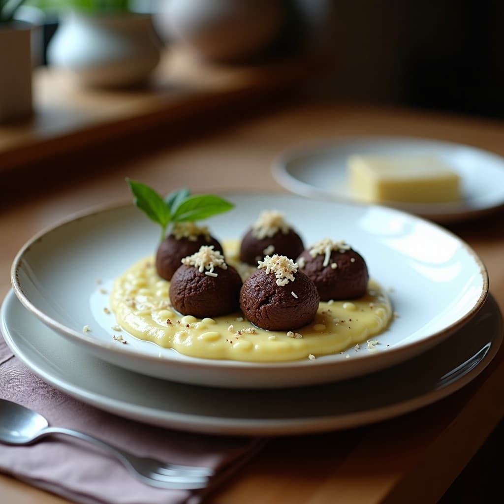Trufas de Cacao y Puré de Alcachofa con Virutas de Coco: Postre Vegano y Sin Harina en 10 Minutos