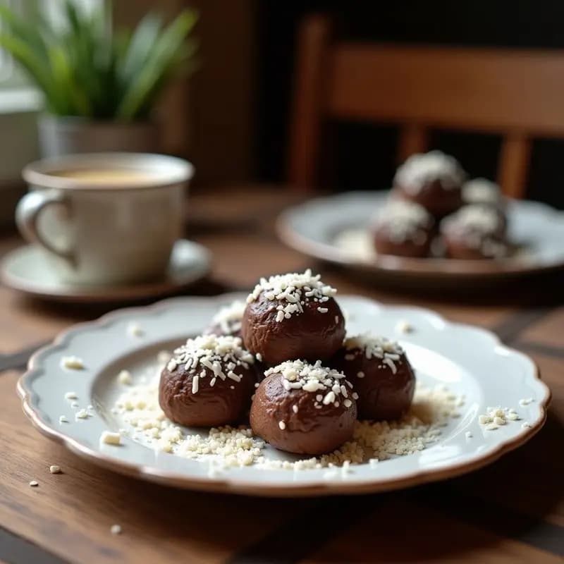 Trufas de Café y Dátiles Envolvidas en Coco Rallado: Postre Energético
