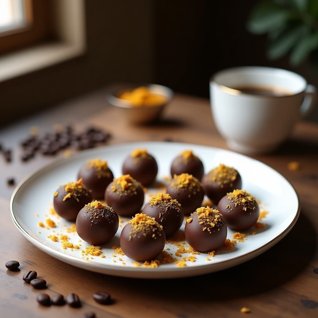 Trufas de Café y Hebras de Azafrán: Postre Español Sin Azúcar y Sin Horno