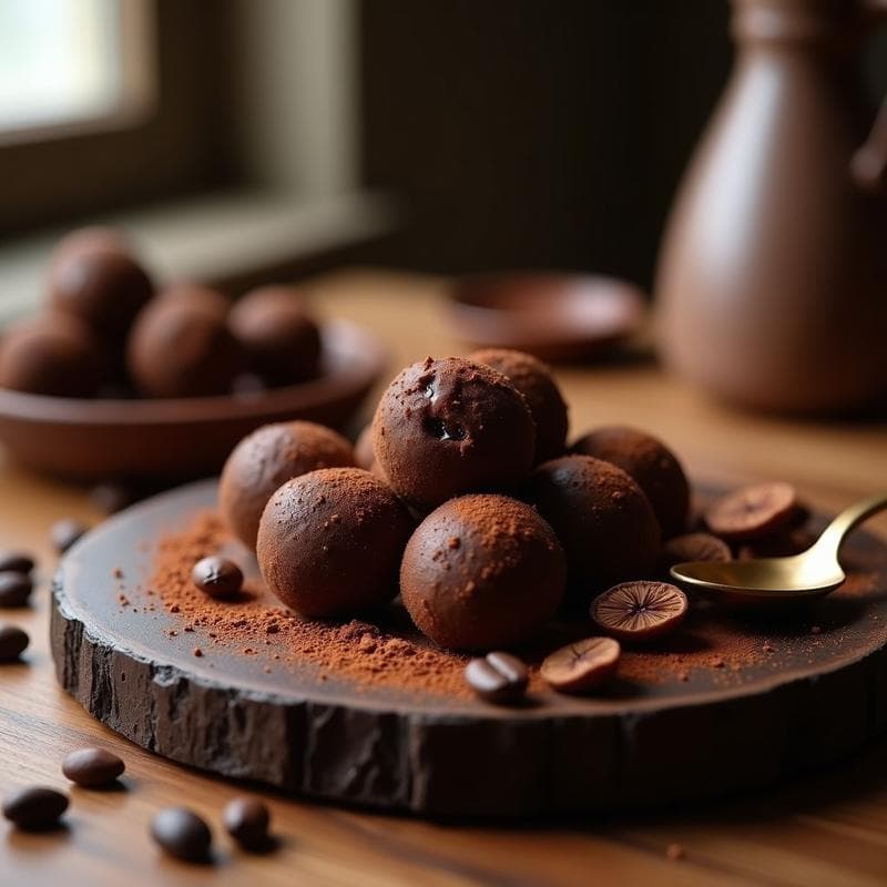 Trufas de Café y Hongos Reishi: Snack Energético Adaptógeno Sin Azúcar