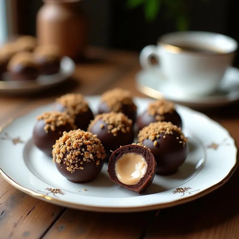 Trufas de Chocolate Rellenas de Ganache de Café y Cubiertas con Nueces: Postre Elegante y Decadente