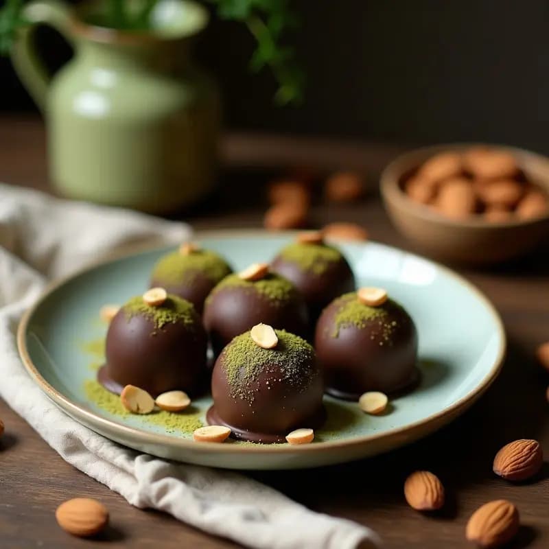 Trufas de Chocolate y Matcha: Postre Japonés Keto con Almendras Molidas