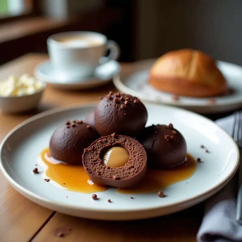 Trufas de Chocolate Negro y Café con Nucleo de Caramelo Salado: Postre Francés Sin Azúcar