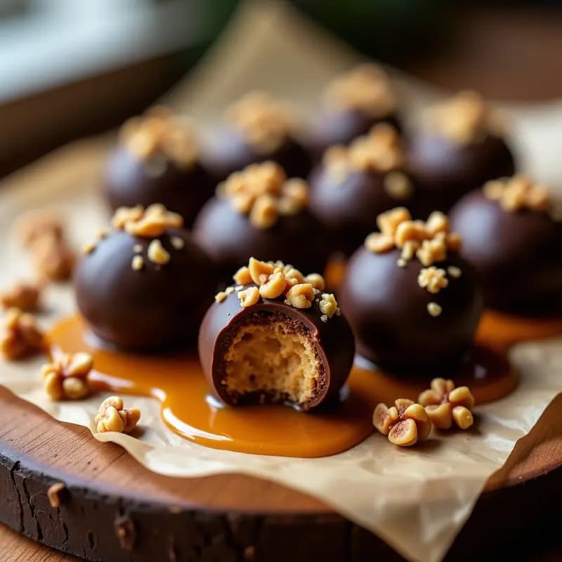 Trufas de Chocolate Rellenas de Biscoff y Bañadas en Salsa de Caramelo y Nueces: Bomba de Calorías Felices