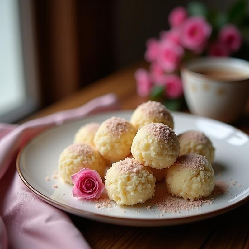 Trufas de Coco y Almendra con Esencia de Rosa: Postre Persa Sin Azúcar y Sin Horno