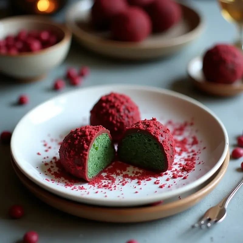 Trufas de coco y Alga Espirulina con Cobertura de Chocolate Rubí: Postre Vegano y Supernutritivo