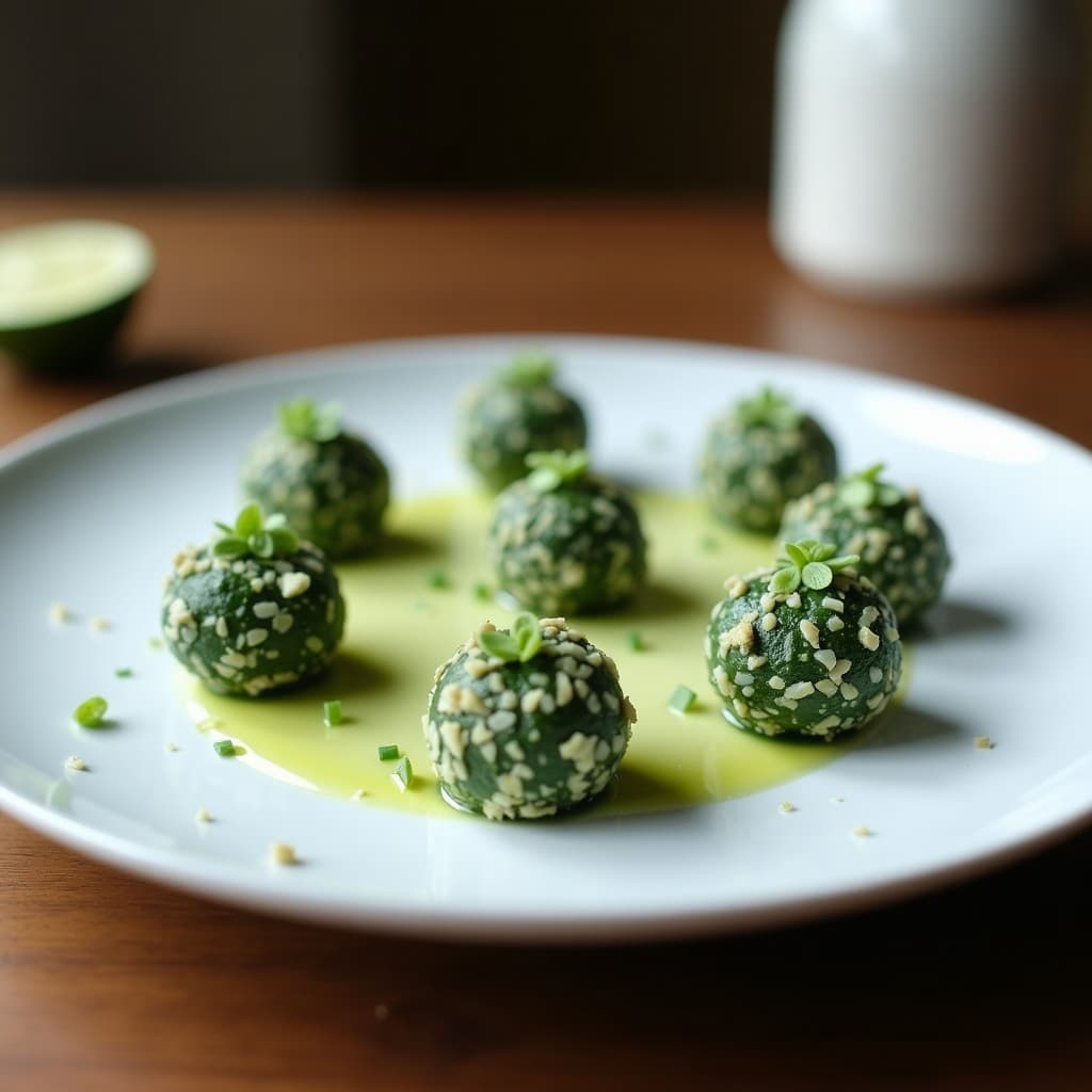 Trufas de Coco y Espirulina con Nucleo de Lima: Postre Sin Azúcar y Crudivegano
