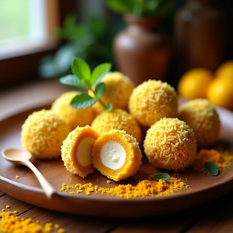 Trufas de Cúrcuma y Jengibre con Relleno de Mantequilla de Almendras: Postre Antiinflamatorio