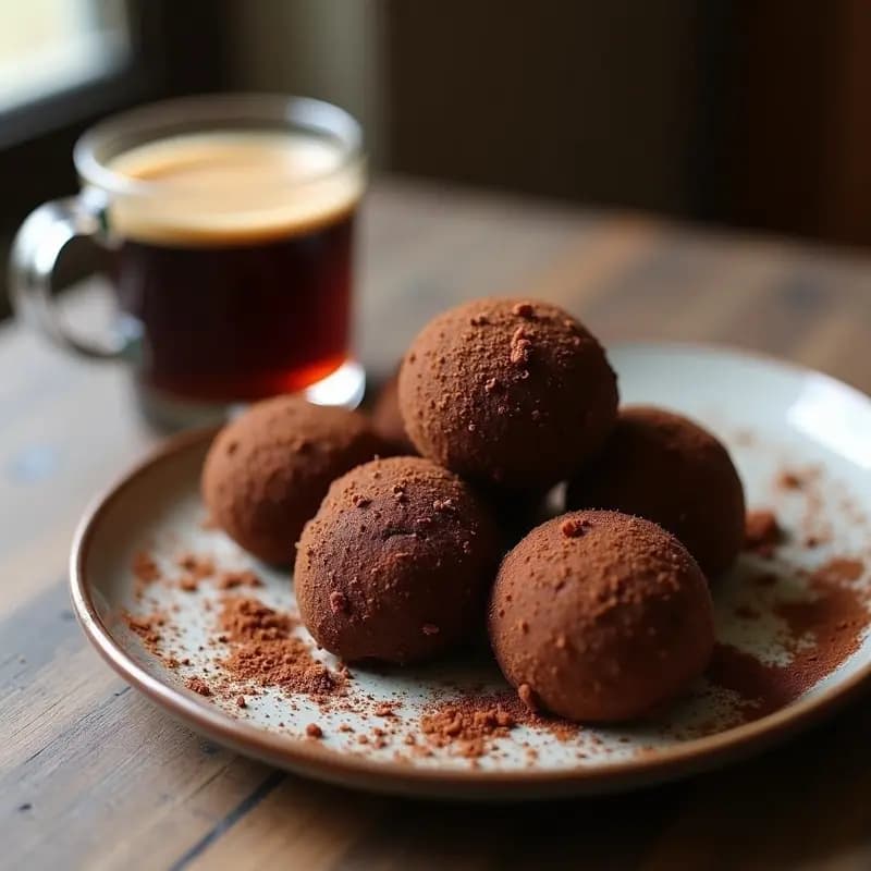 Trufas de Dátil y Cacao Rellenas de Licor de Café: Postre Español para Adultos en 15 Minutos