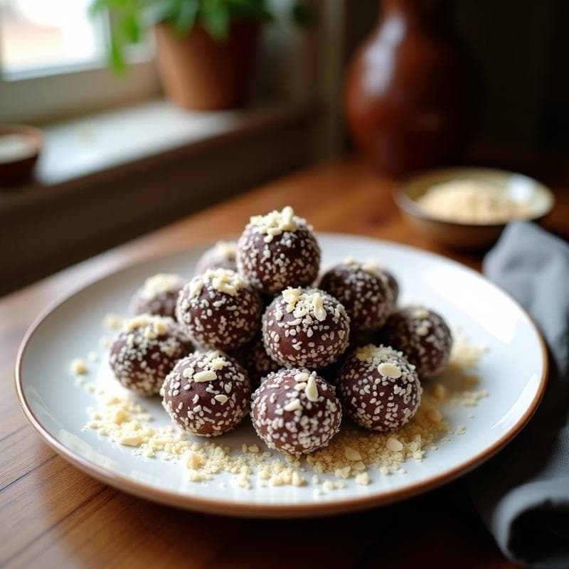 Trufas de Dátiles y Cacahuete con Envoltura de Coco Rallado: Dulce Energético Sin Azúcar