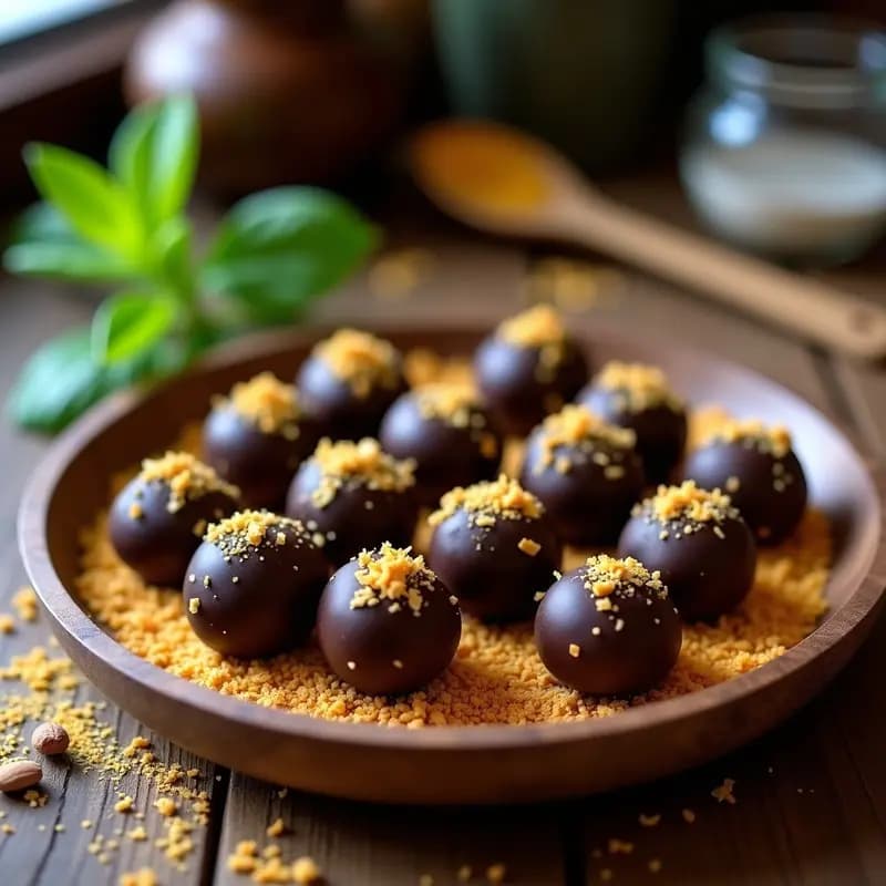 Trufas de Dátiles y Cacao con Cúrcuma: Postre decadente y Antiinflamatorio Sin Azúcar