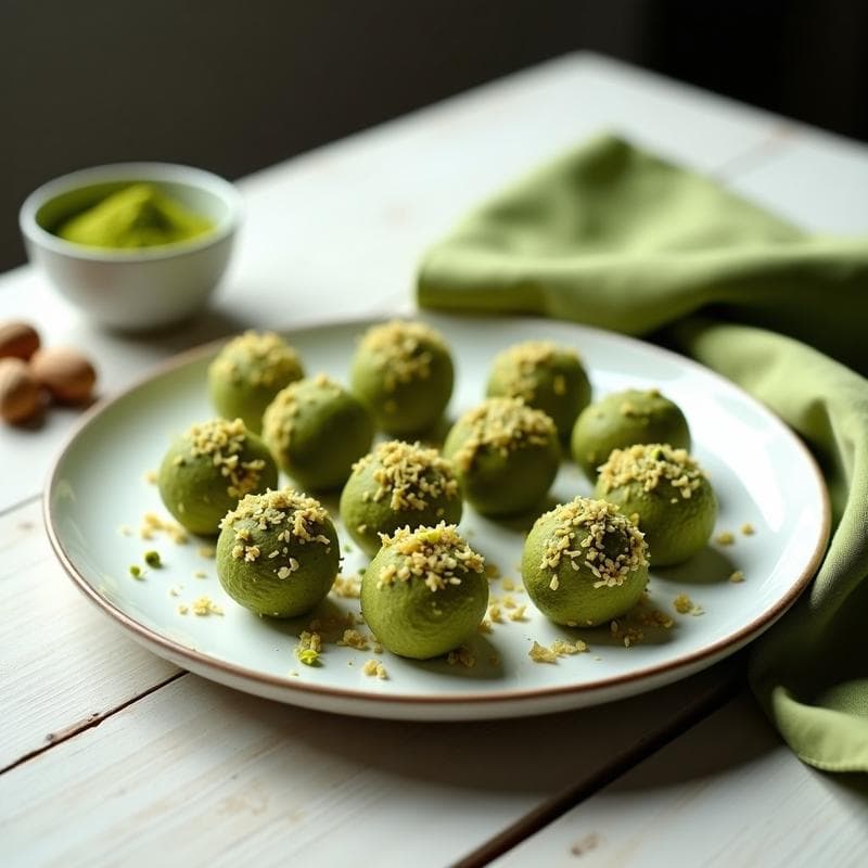 Trufas de Dátiles y Pistacho con Matcha: Postre Vegano y Alta en Energía