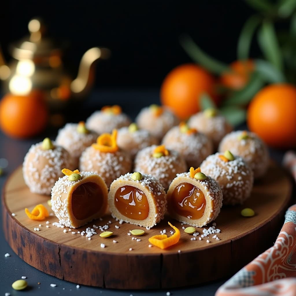 Trufas de Dátiles y Pistacho con Relleno de Mermelada de Naranja Amarga: Postre Árabe Sin Horno