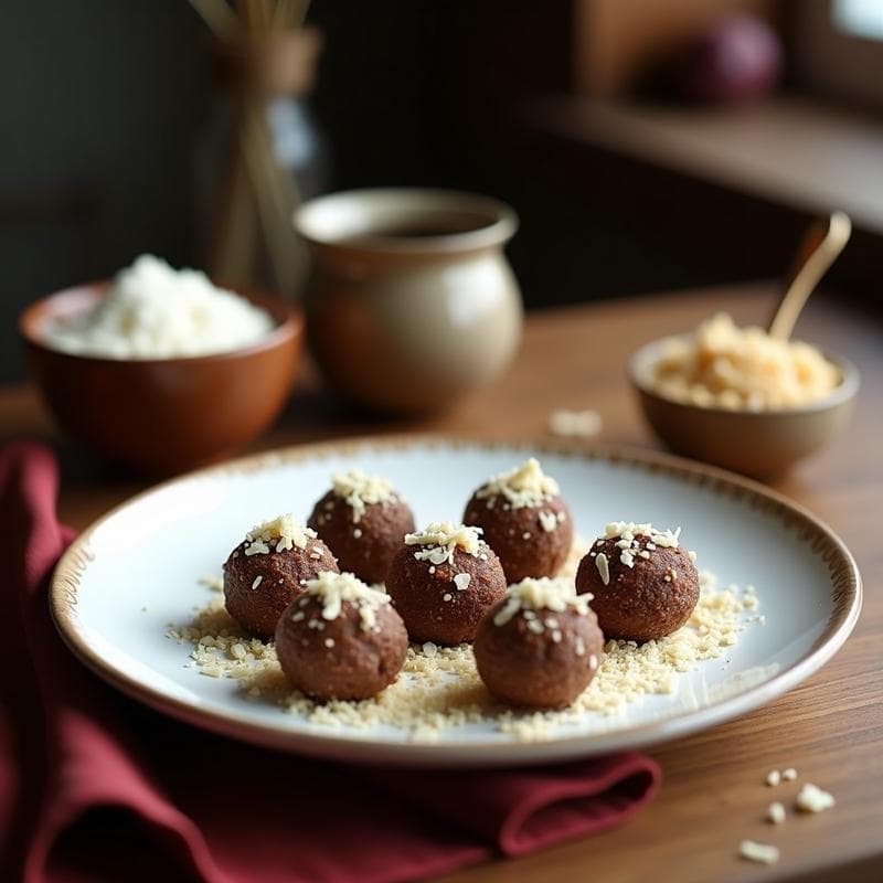 Trufas de Dátiles y Tahini: Postre Sin Azúcar y Sin Horno con Coco Rallado