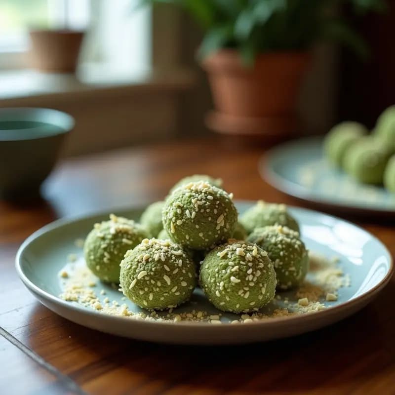 Trufas de Matcha y Semillas de Cáñamo con Cubierta de Coco: Postre Energético Sin Azúcar