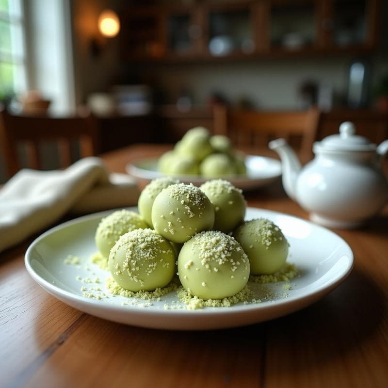 Trufas de Matcha y Coco Rellenas de Ganache de Chocolate Blanco: Postre Vegano y Sin Lactosa