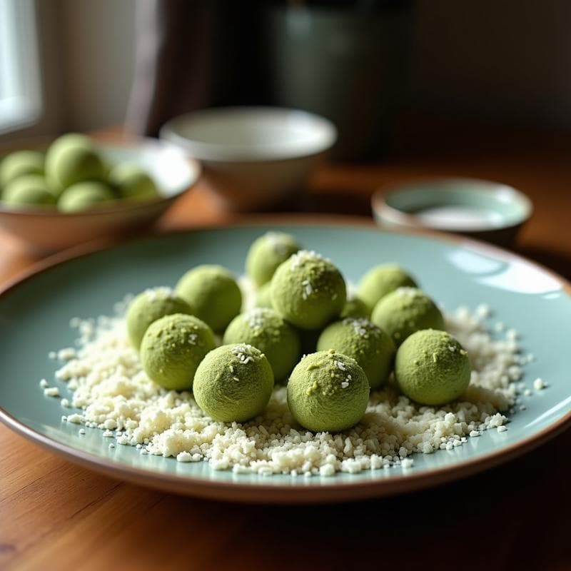 Trufas de Matcha y Coco Rallado: Postre Vegano Sin Horno y Baja en Calorías