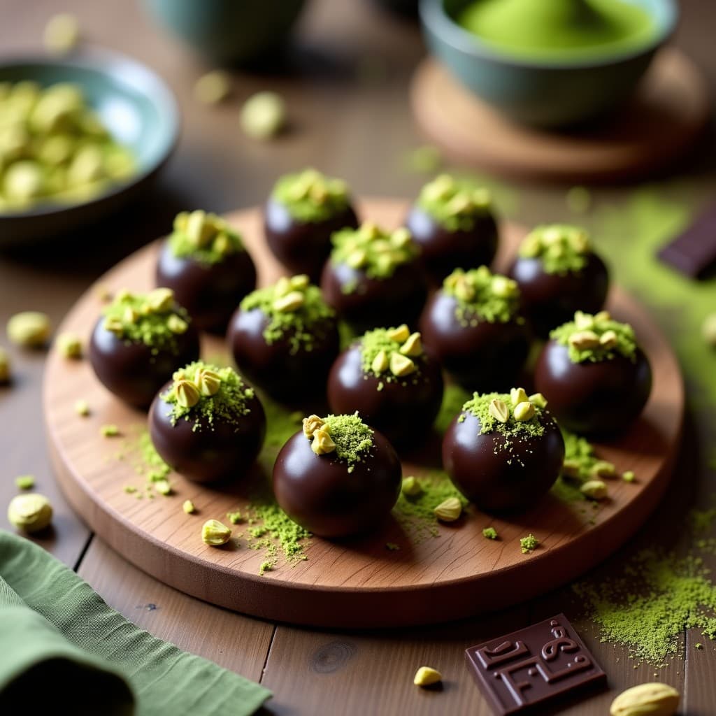 Trufas de Matcha y Pistacho con Cobertura de Chocolate 85%: Postre Keto en 4 Ingredientes