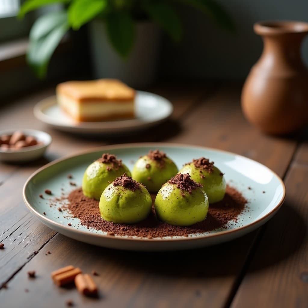 Trufas de Matcha y Queso de Mandorla con baño de Chocolate 85%: Postre Vegano Alto en Antioxidantes
