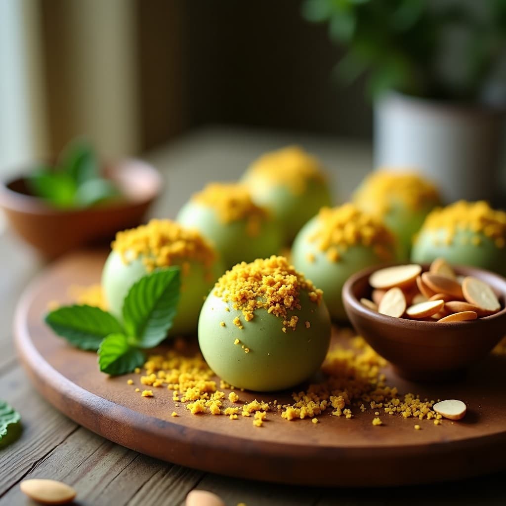 Trufas de Matcha y Queso Vegano de Cúrcuma: Postre Sin Azúcar y Sin Lácteos en 5 Ingredientes